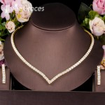 ThreeGraces Fashion Sparkling Square Cut Cubic Zirconia Stone Yellow Gold Color Earrings Necklace Women Party Jewelry Sets JS514