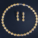 ThreeGraces Fashion Yellow Cubic Zirconia Stone Water Drop Earrings and Choker Necklace Bridal Party Jewelry Set for Women TZ791
