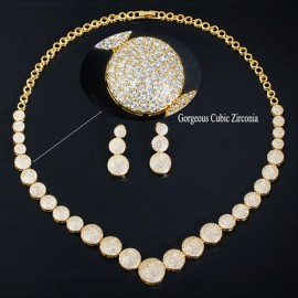 ThreeGraces Gorgeous Cubic Zirconia African Nigerian Gold Color Necklace Earrings Jewelry Set for Bridal Engagement Party T0626