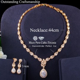 ThreeGraces Gorgeous Cubic Zirconia Water Drop Dangle Earrings and Necklace Nigerian Bridal Wedding Jewelry Set for Women TZ716