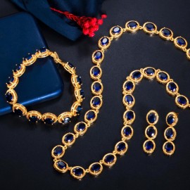 ThreeGraces Gorgeous Nigerian Gold Color 3pcs White Big Round CZ Women Wedding Party Necklace Earring Bracelet Jewelry Set TZ561