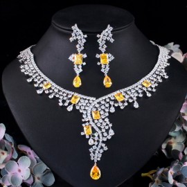 ThreeGraces Luxurious Cubic Zirconia Stone Bridal Wedding Big Wide Necklace and Earrings Jewelry Set for Women Accessories TZ802