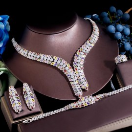 ThreeGraces Luxury 4pcs Multicolor Cubic Zirconia Dubai Bridal Wedding Dinner Jewelry Set for Women Dress Accessories TZ738