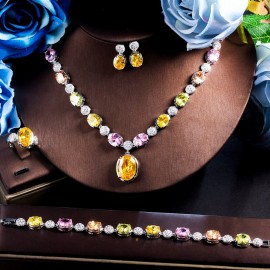 ThreeGraces Luxury 4pcs Nigerian Bridal Wedding Jewelry Set for Brides Shiny Multicolor Cubic Zirconia Party Accessories TZ687