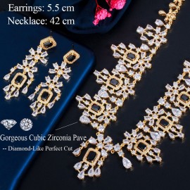 ThreeGraces Luxury Bridal Wedding Jewelry Sets Black Cubic Zirconia Gold Color Long Chandelier Earring Necklace for Brides TZ601