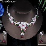 ThreeGraces Luxury Costume Jewelry Flower Shape Multicolored Cubic Zirconia Bridal African Wedding Party Jewellery Sets JS080