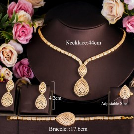 ThreeGraces Luxury Gold Color Dubai Bridal Wedding Jewelry Cubic Zirconia Big Drop Necklace Earrings Bracelet Ring Sets TZ509