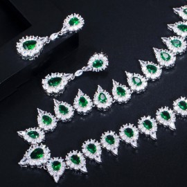 ThreeGraces Luxury Green Cubic Zirconia Elegant Choker Necklace and Earrings Bridal Wedding Dress Jewelry Set for Brides TZ518