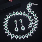 ThreeGraces Luxury Green Cubic Zirconia Elegant Choker Necklace and Earrings Bridal Wedding Dress Jewelry Set for Brides TZ518
