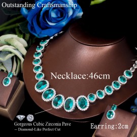 ThreeGraces Luxury Light Green Cubic Zirconia Big Oval CZ Earrings Necklace Nigerian Bridal Wedding Jewelry Set for Women TZ725