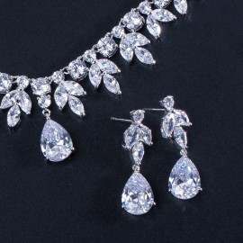 ThreeGraces Luxury Marquise Shape Cubic Zirconia Crystal Big Water Drop African Wedding Jewelry Sets For Brides JS139