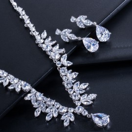ThreeGraces Luxury Marquise Shape Cubic Zirconia Crystal Big Water Drop African Wedding Jewelry Sets For Brides JS139