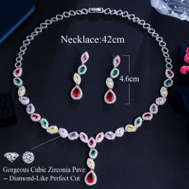 ThreeGraces Luxury Multicolor Cubic Zirconia Silver Color Bridal Wedding Jewelry Set for Brides Party Accessories Gift T0625