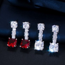 ThreeGraces Luxury Red Cubic Zirconia Crystal Party Necklace and Earring Bridal Wedding Banquet Jewelry Set for Brides TZ543