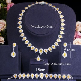 ThreeGraces Luxury Yellow Water Drop Crystal Wedding Brides 4pcs Jewelry Cubic Zircon Bracelets Earrings Big Necklace Sets TZ520
