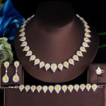 ThreeGraces Luxury Yellow Water Drop Crystal Wedding Brides 4pcs Jewelry Cubic Zircon Bracelets Earrings Big Necklace Sets TZ520