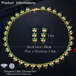 ThreeGraces Natural Green Round CZ Stone Dubai Gold Color Bridal Wedding Necklace Earrings for Brides Banquet Jewelry Sets TZ556