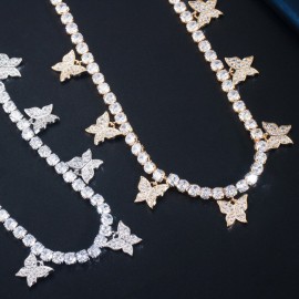 ThreeGraces New Design 3 Pcs CZ Cute Butterfly Bridal Wedding Big Necklace Earrings Bracelet Gold Color Party Jewelry Set TZ536