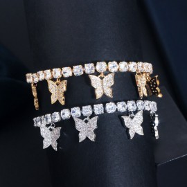 ThreeGraces New Design 3 Pcs CZ Cute Butterfly Bridal Wedding Big Necklace Earrings Bracelet Gold Color Party Jewelry Set TZ536