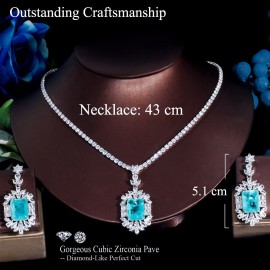 ThreeGraces New Design Blue Zircon Stone Silver Color Long Dangle Earrings and Necklace Engagement Jewelry Set for Women TZ785