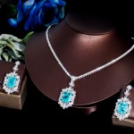 ThreeGraces New Design Blue Zircon Stone Silver Color Long Dangle Earrings and Necklace Engagement Jewelry Set for Women TZ785
