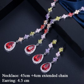 ThreeGraces New Fashion Colorful Cubic Zirconia Long Drop Earrings and Necklace Set for Women Trendy Party Costume Jewelry TZ827