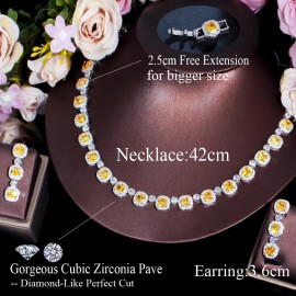 ThreeGraces New Shining Yellow Cubic Zirconia Luxury Bridal Wedding Banquet Earrings and Necklace Jewelry Set for Women TZ759