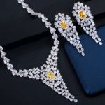 ThreeGraces Nigerian Luxury Bridal Big Long Leaf Drop Earrings and Necklace Wedding Jewelry Sets With Yellow Crystal JS594