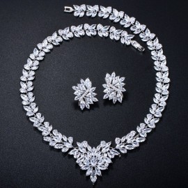 ThreeGraces Nigerian Women Leaf Shape Cubic Zircon Stone Big Bridal Necklace Earrings Jewelry Set For Wedding Dress JS047