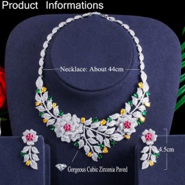 ThreeGraces Noble Big Flower Cubic Zirconia Choker Statement Bridal African Wedding Party Necklace Earrings Jewelry Set JS637