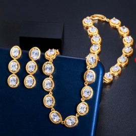ThreeGraces Noble Design Blue Round Cubic Zirconia Party Luxury Nigerian Dubai Gold Bridal Wedding Jewelry Sets for Brides TZ559