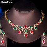 ThreeGraces Noble Green Red Oval Cubic Zircon Nigerian Dubai Bridal Wedding Necklace Earrings Jewelry Set for Brides TZ552