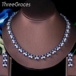 ThreeGraces Royal Blue Round Cubic Zirconia Elegant Drop Earrings Necklace Jewelry Set for Women Wedding Party Accessories TZ555