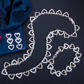 ThreeGraces Shiny Cubic Zirconia Crystal Silver Color Love Heart Earrings Bracelet Necklace Wedding  Jewelry Set for Women TZ580