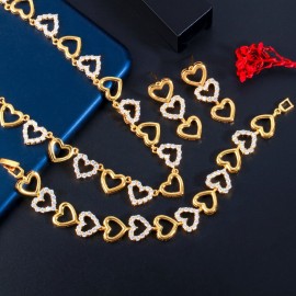 ThreeGraces Shiny Cubic Zirconia Crystal Silver Color Love Heart Earrings Bracelet Necklace Wedding  Jewelry Set for Women TZ580