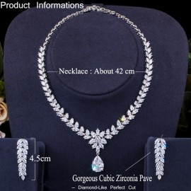 ThreeGraces Shiny White Cubic Zirconia Stone Luxury Leaf Drop Earrings and Necklace Bridal Wedding Jewelry Set for Women TZ789