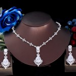 ThreeGraces Sparkling Blue Water Drop Shape Cubic Zirconia Bridal Wedding Party Earrings Necklace Jewelry Set for Women TZ811