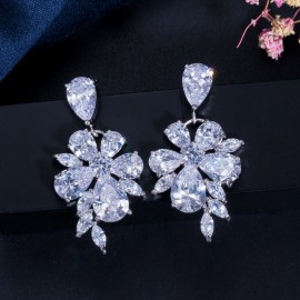 ThreeGraces Sparkling Cubic Zircon Bridal Jewellery Set Earring Necklace Big Flower Wedding Costume Jewelry Sets for Bride JS016