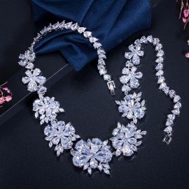 ThreeGraces Sparkling Cubic Zircon Bridal Jewellery Set Earring Necklace Big Flower Wedding Costume Jewelry Sets for Bride JS016