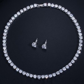 ThreeGraces Sparkling Cubic Zirconia Bridal Wedding Round Choker Necklace and Stud Earrings Party Jewelry Sets for Brides JS073