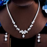 ThreeGraces Sparkling Cubic Zirconia Simulated Pearl Drop Earrings Necklace Set for Women Fashion Bridal Wedding Jewelry TZ713