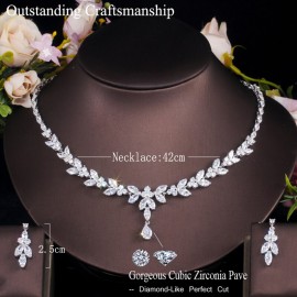 ThreeGraces Sparkling Marquise Cut Cubic Zirconia Leaf Drop Earrings Necklace Set for Women Fashion Party Costume Jewelry TZ698