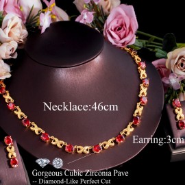 ThreeGraces Sparkling Red Cubic Zirconia Round Choker Necklace Earrings Fashion Party Jewelry Set for Women Accessories TZ652