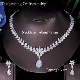 ThreeGraces Sparkly White Cubic Zirconia Big Water Drop Earrings and Necklace Bridal Wedding Banquet Jewelry Set for Women TZ775