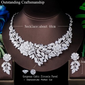 ThreeGraces Statement Big Flower Sparkling Cubic Zirconia Crystal Earrings Necklace Wedding Brides Costume Jewelry Set TZ532