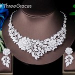 ThreeGraces Statement Big Flower Sparkling Cubic Zirconia Crystal Earrings Necklace Wedding Brides Costume Jewelry Set TZ532