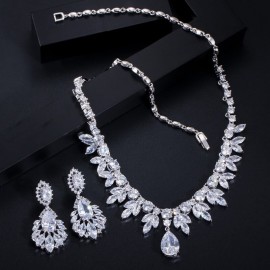 ThreeGraces Top Quality American Bridal Accessories CZ Stone Wedding Costume Necklace and Earrings Jewelry Sets For Brides JS003
