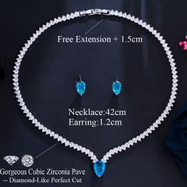 ThreeGraces Trendy Light Blue CZ Crystal Women Necklace and Stud Earrings Wedding Party Engagement Jewelry Set for Brides T0629