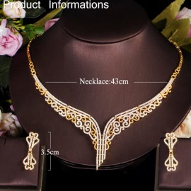 ThreeGraces Vintage Cubic Zirconia Gold Color Wedding Party Earrings and Necklace Jewelry Set for Women Dress Accessories TZ708