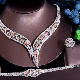 ThreeGraces Vintage Multicolor Cubic Zirconia Stone 4pcs Luxury African Dubai Bridal Wedding Banquet Jewelry Set for Women TZ737